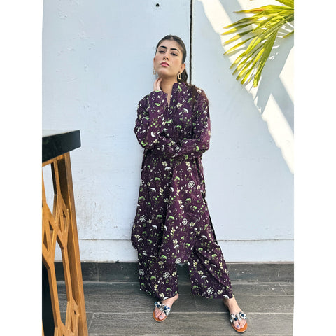 Dark Purple Floral Co-Ord Matching Set | Montivo Pakistan