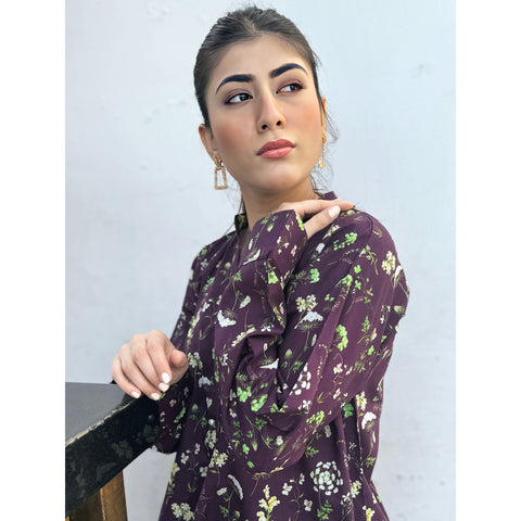 Dark Purple Floral Co-Ord Matching Set | Montivo Pakistan