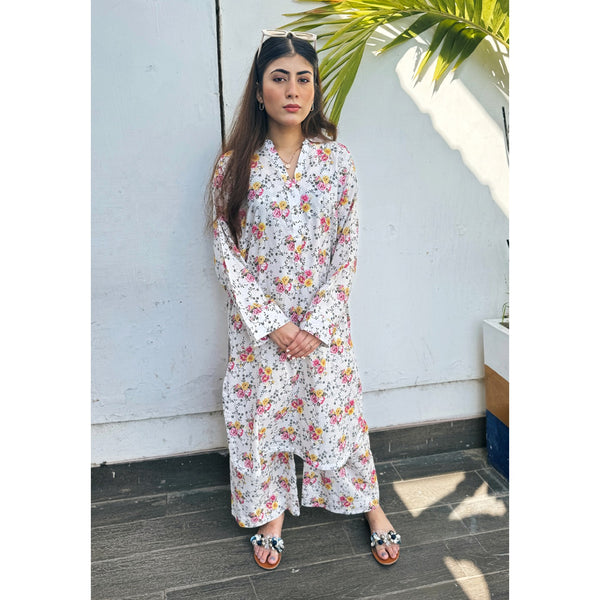 White Floral Co-Ord Matching Set | Montivo Pakistan
