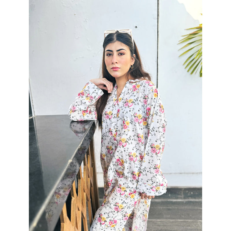 White Floral Co-Ord Matching Set | Montivo Pakistan