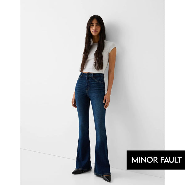 (Minor Fault) Dark Blue High Rise Flare Jeans | Montivo Pakistan
