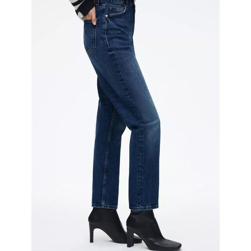 Dark Blue Mid Rise Slim Mom Jeans | Montivo Pakistan