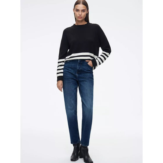 Dark Blue Mid Rise Slim Mom Jeans | Montivo Pakistan