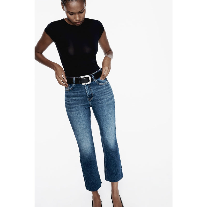 Blue High Waisted Mini Flare Jeans | Montivo Pakistan