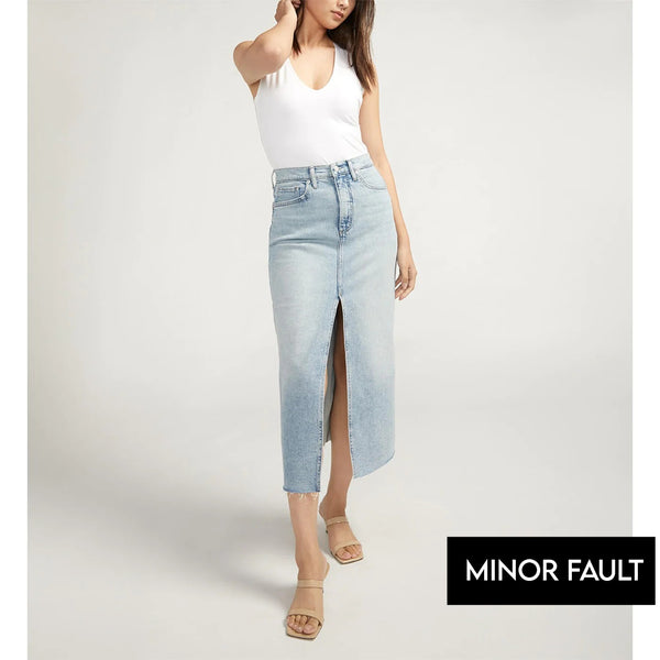 (Minor Fault) Light Blue Front-Slit Midi Jean Skirt | Montivo Pakistan