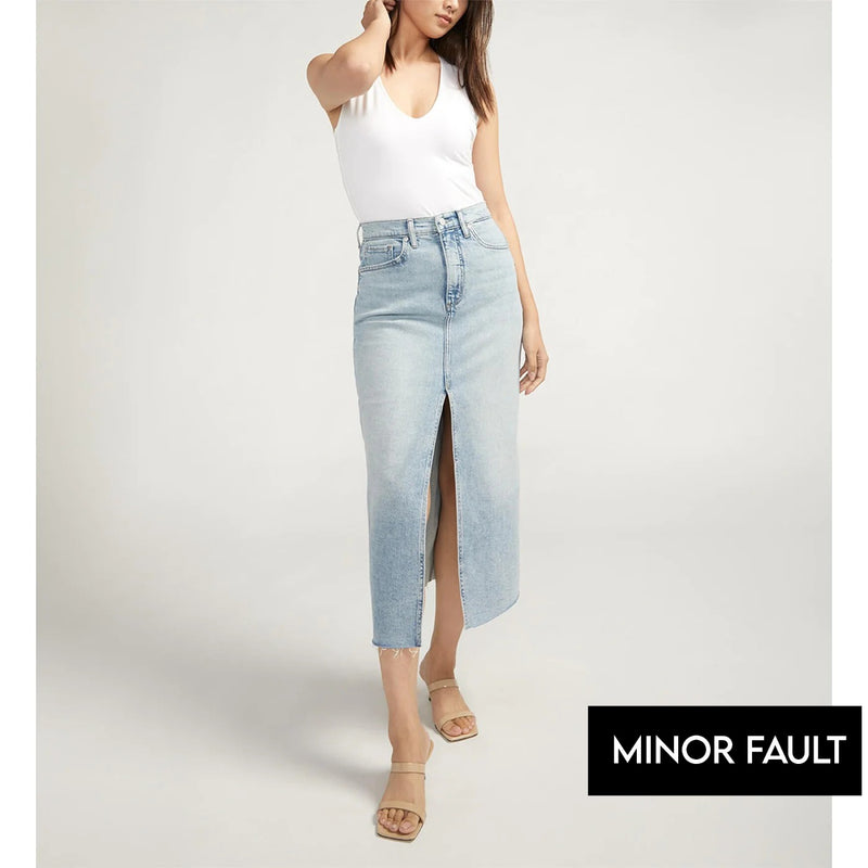 (Minor Fault) Light Blue Front-Slit Midi Jean Skirt | Montivo Pakistan