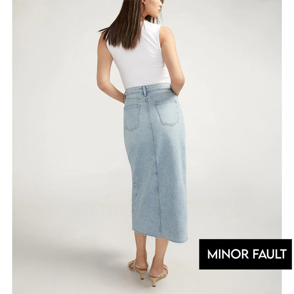 (Minor Fault) Light Blue Front-Slit Midi Jean Skirt | Montivo Pakistan