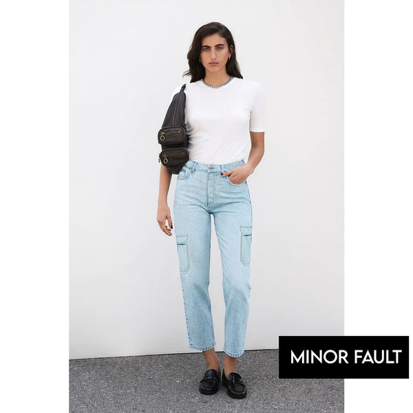 (Minor Fault) Light Blue Cargo Mom Jeans | Montivo Pakistan