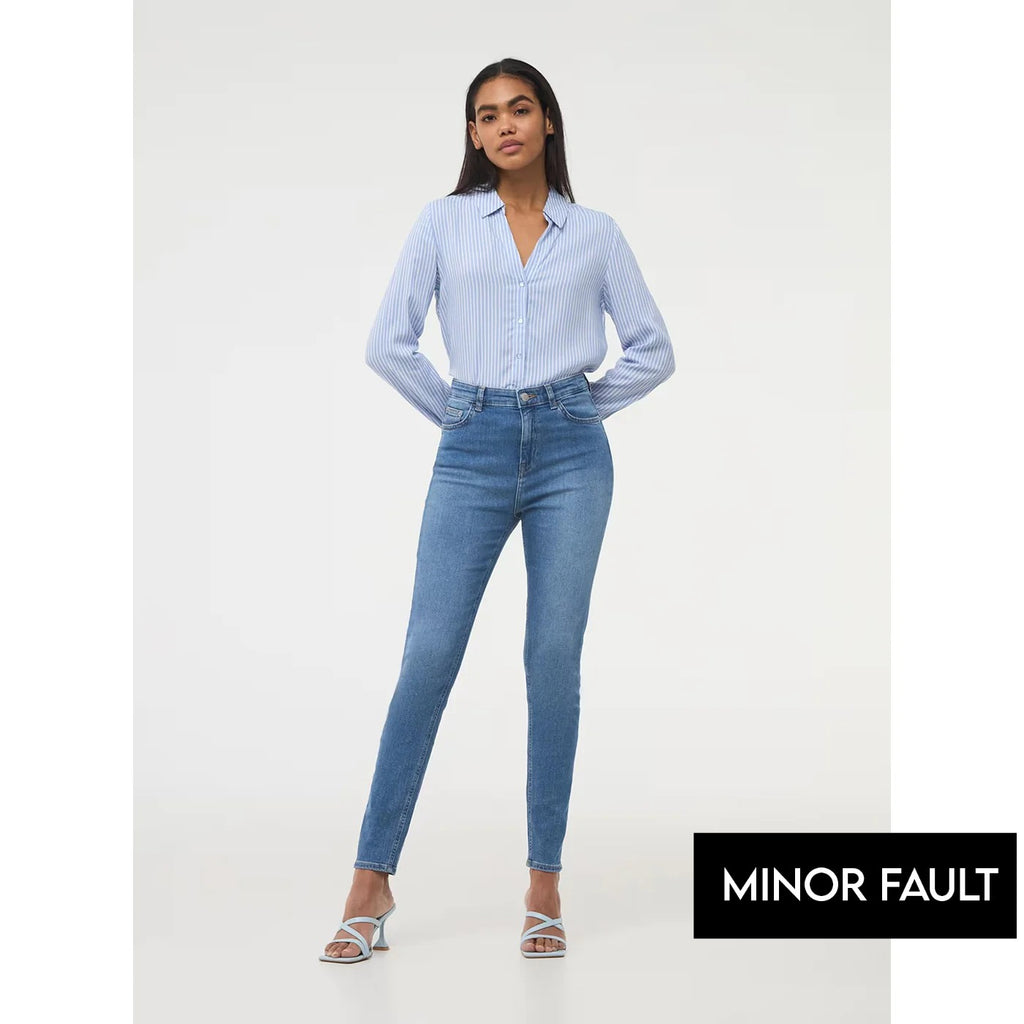 (Minor Fault) Mid Blue High Waisted Skinny Jeans | Montivo Pakistan