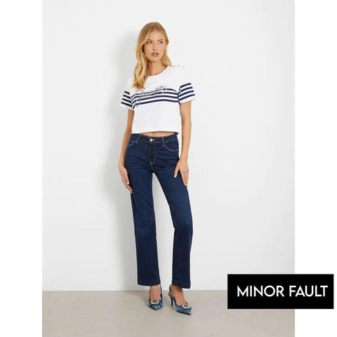 (Minor Fault) Blue Mid Rise Boot Cut Jeans | Montivo Pakistan