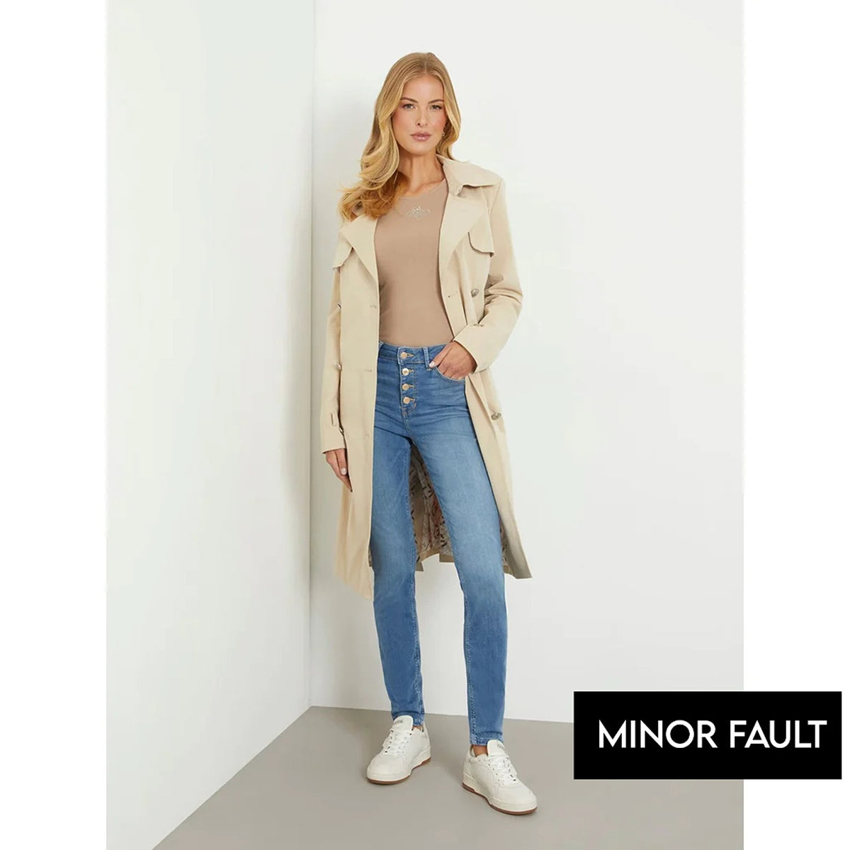 (Minor Fault) Mid Blue High Rise Button Fly Skinny Jeans | Montivo Pakistan