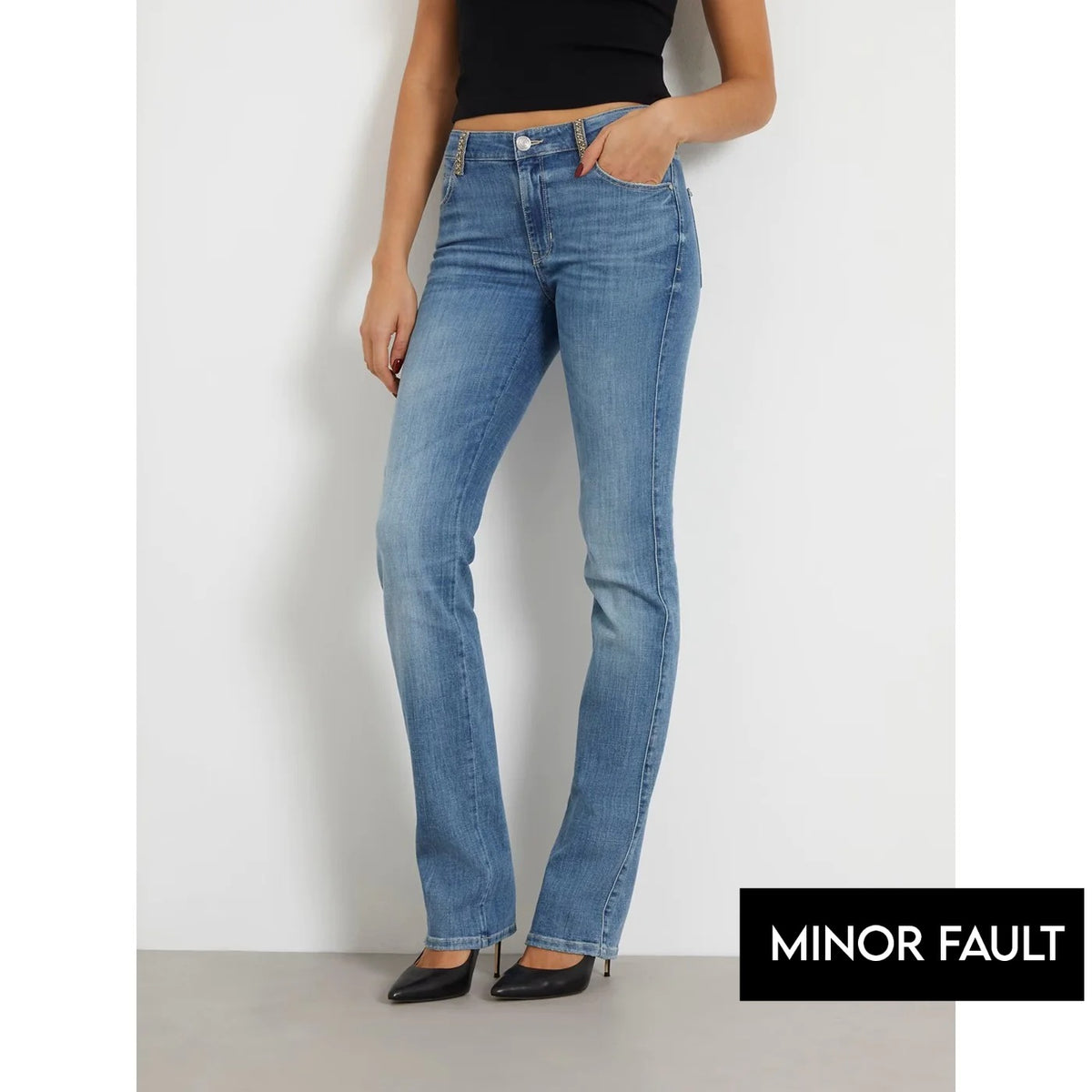 (Minor Fault) Blue Mid Rise Straight Denim Jeans | Montivo Pakistan