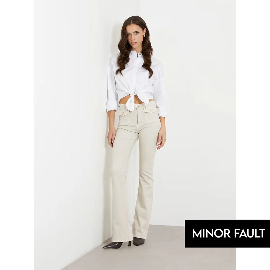 (Minor Fault) Cream High Rise Flare Jeans | Montivo Pakistan