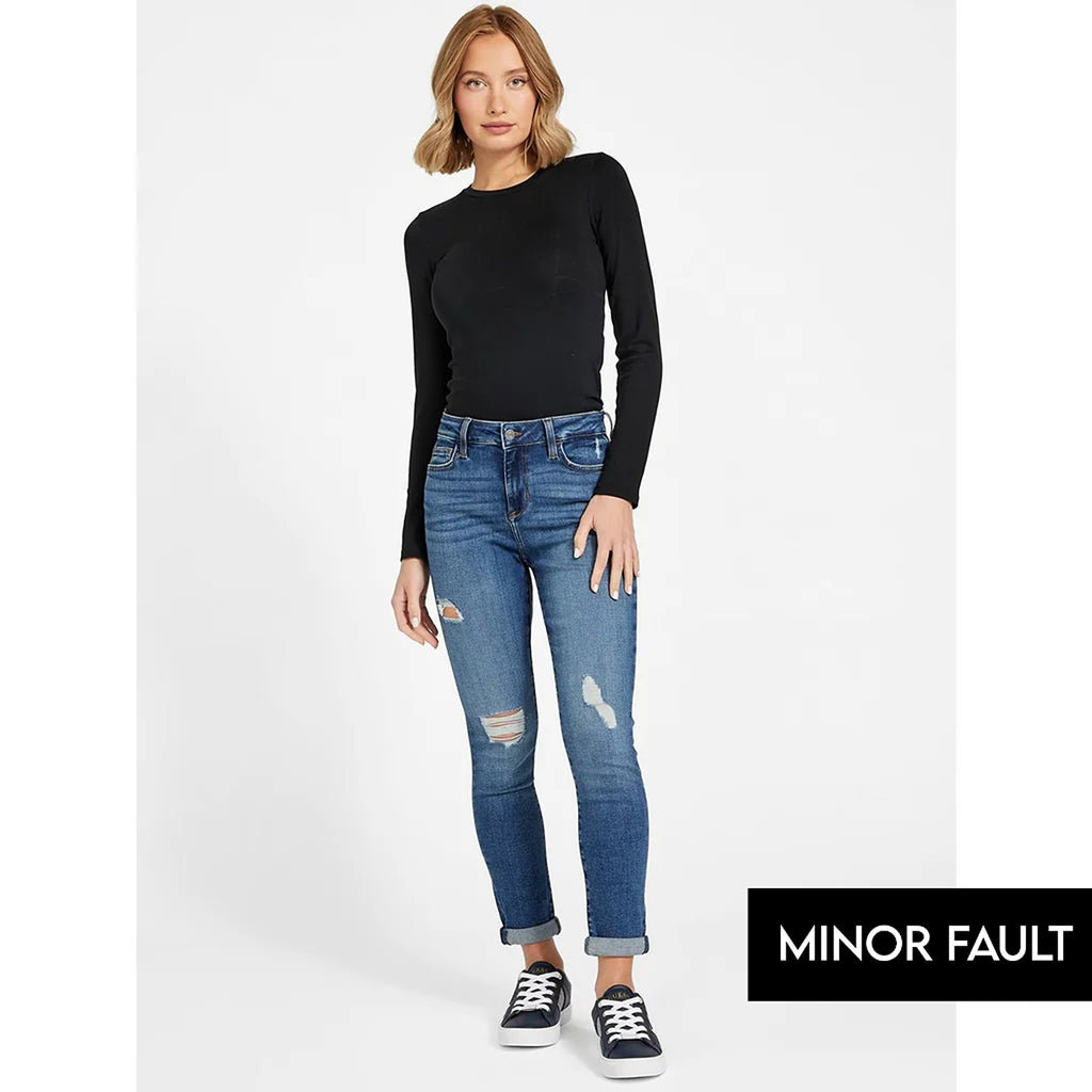 (Minor Fault) Blue Mid Rise Ripped Skinny Jeans | Montivo Pakistan