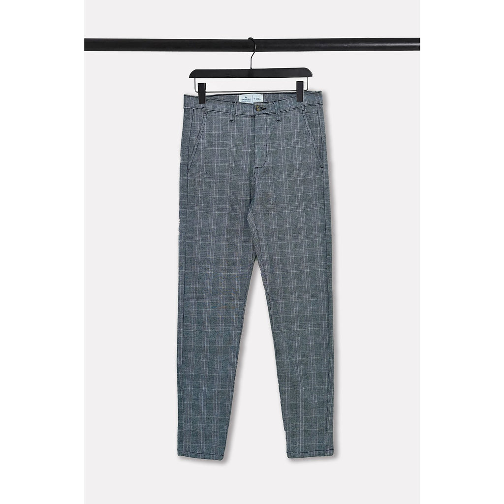 Light Grey Plaid Slim Fit Chinos | Montivo Pakistan