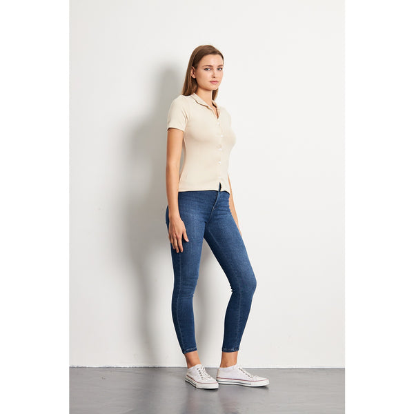Beige Button Down Collar Top | Montivo Pakistan
