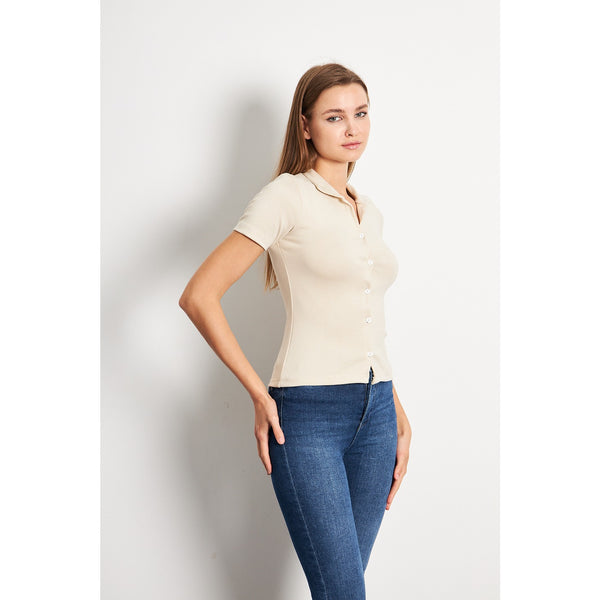 Beige Button Down Collar Top | Montivo Pakistan