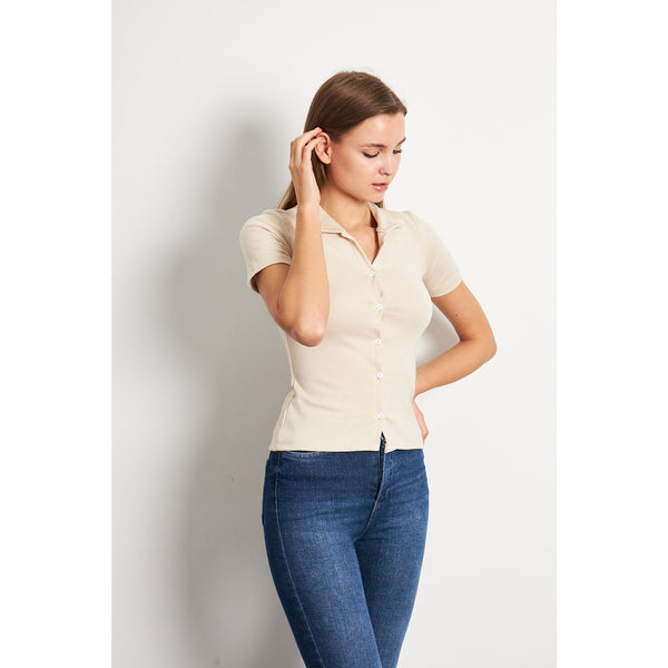 Beige Button Down Collar Top | Montivo Pakistan