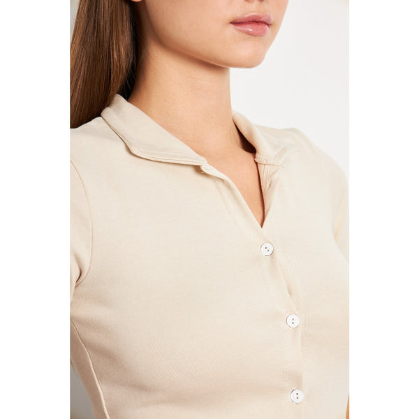 Beige Button Down Collar Top | Montivo Pakistan