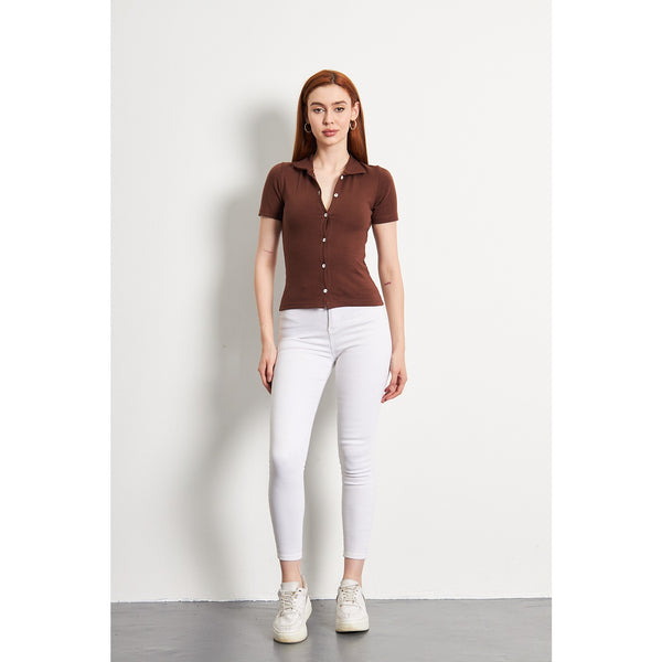 Brown Button Down Collar Top | Montivo Pakistan