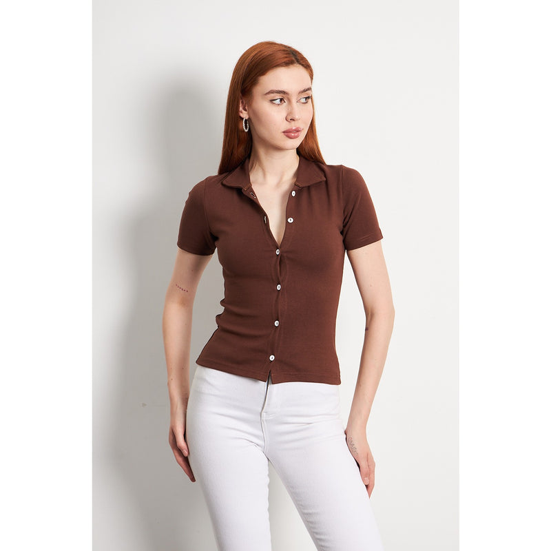Brown Button Down Collar Top | Montivo Pakistan