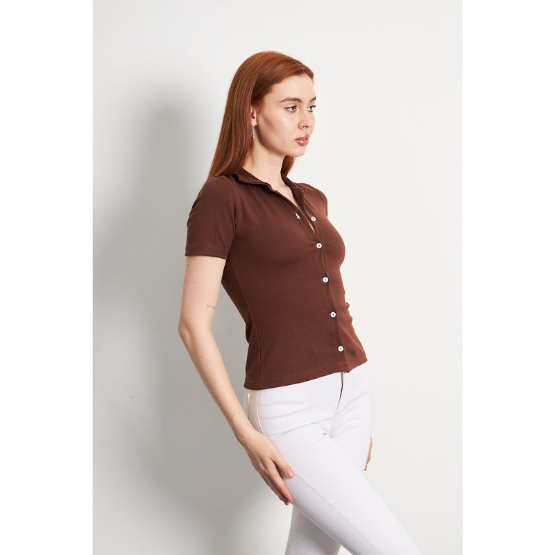 Brown Button Down Collar Top | Montivo Pakistan