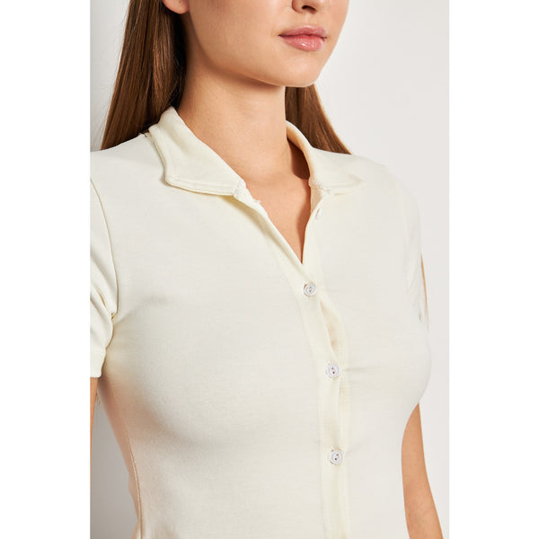 Off-White Button Down Collar Top | Montivo Pakistan