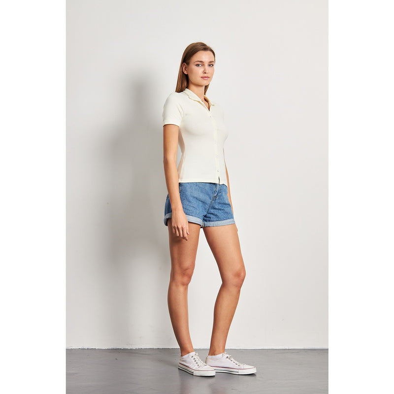 Off-White Button Down Collar Top | Montivo Pakistan