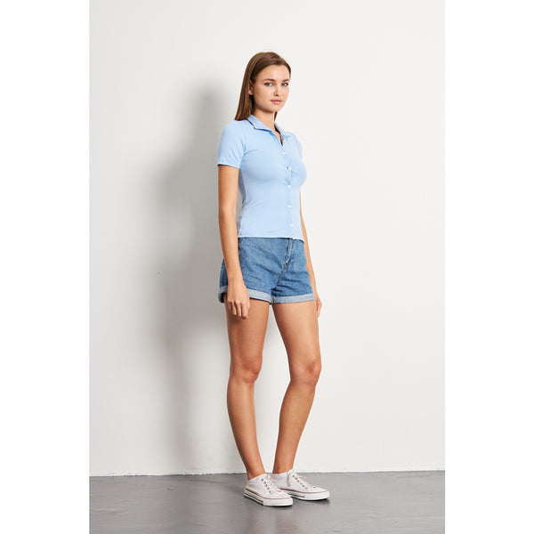 Light Blue Button Down Collar Top | Montivo Pakistan