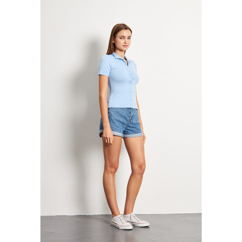 Light Blue Button Down Collar Top | Montivo Pakistan
