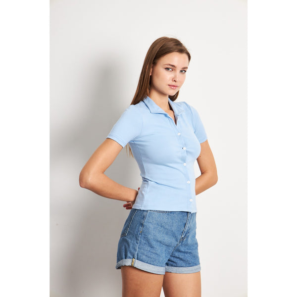 Light Blue Button Down Collar Top | Montivo Pakistan