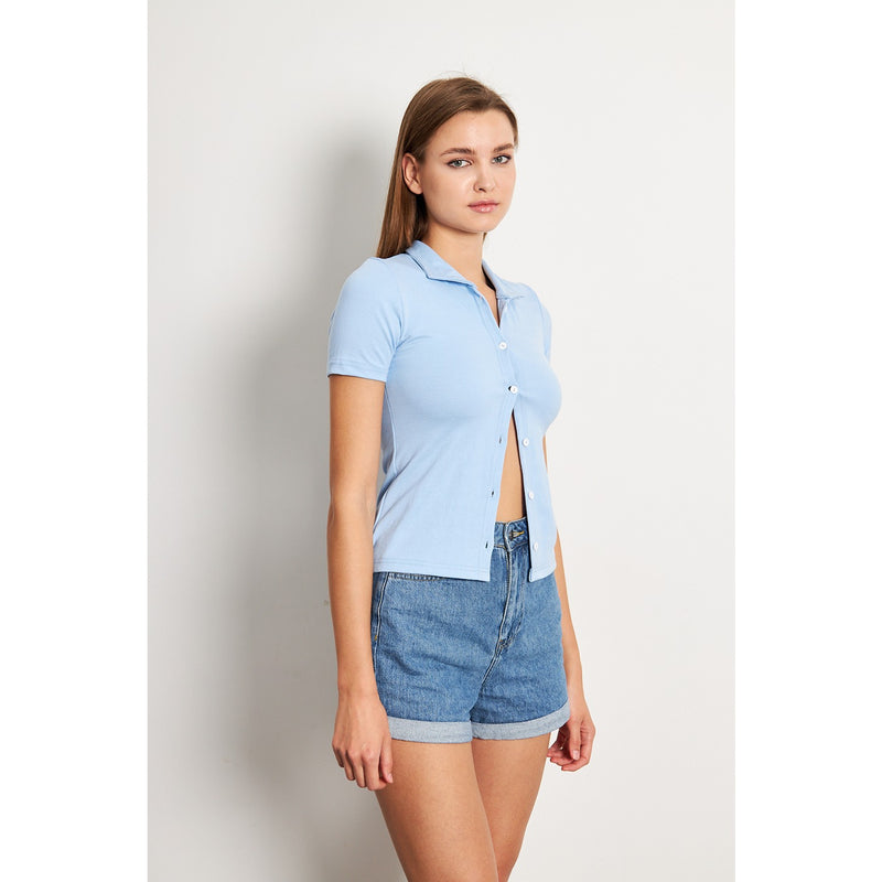 Light Blue Button Down Collar Top | Montivo Pakistan
