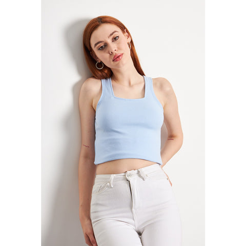 Light Blue Square Neck Tank Top | Montivo Pakistan