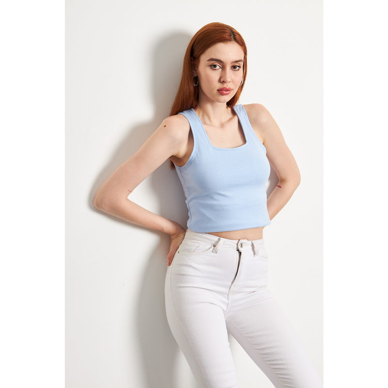 Light Blue Square Neck Tank Top | Montivo Pakistan