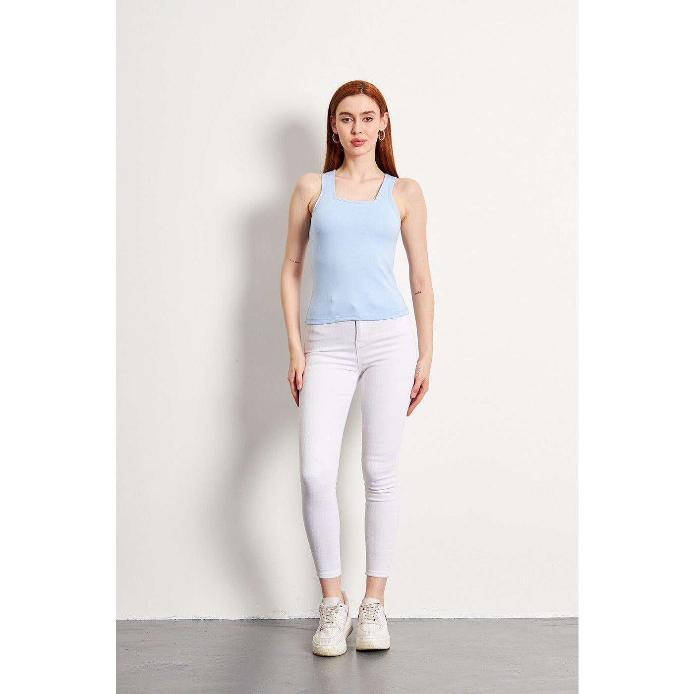 Light Blue Square Neck Tank Top | Montivo Pakistan