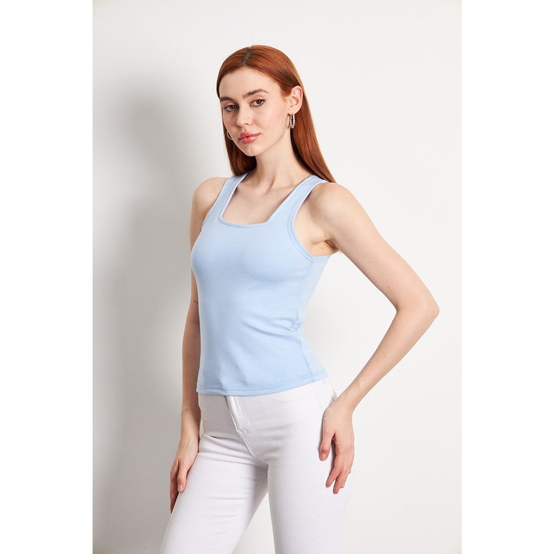 Light Blue Square Neck Tank Top | Montivo Pakistan