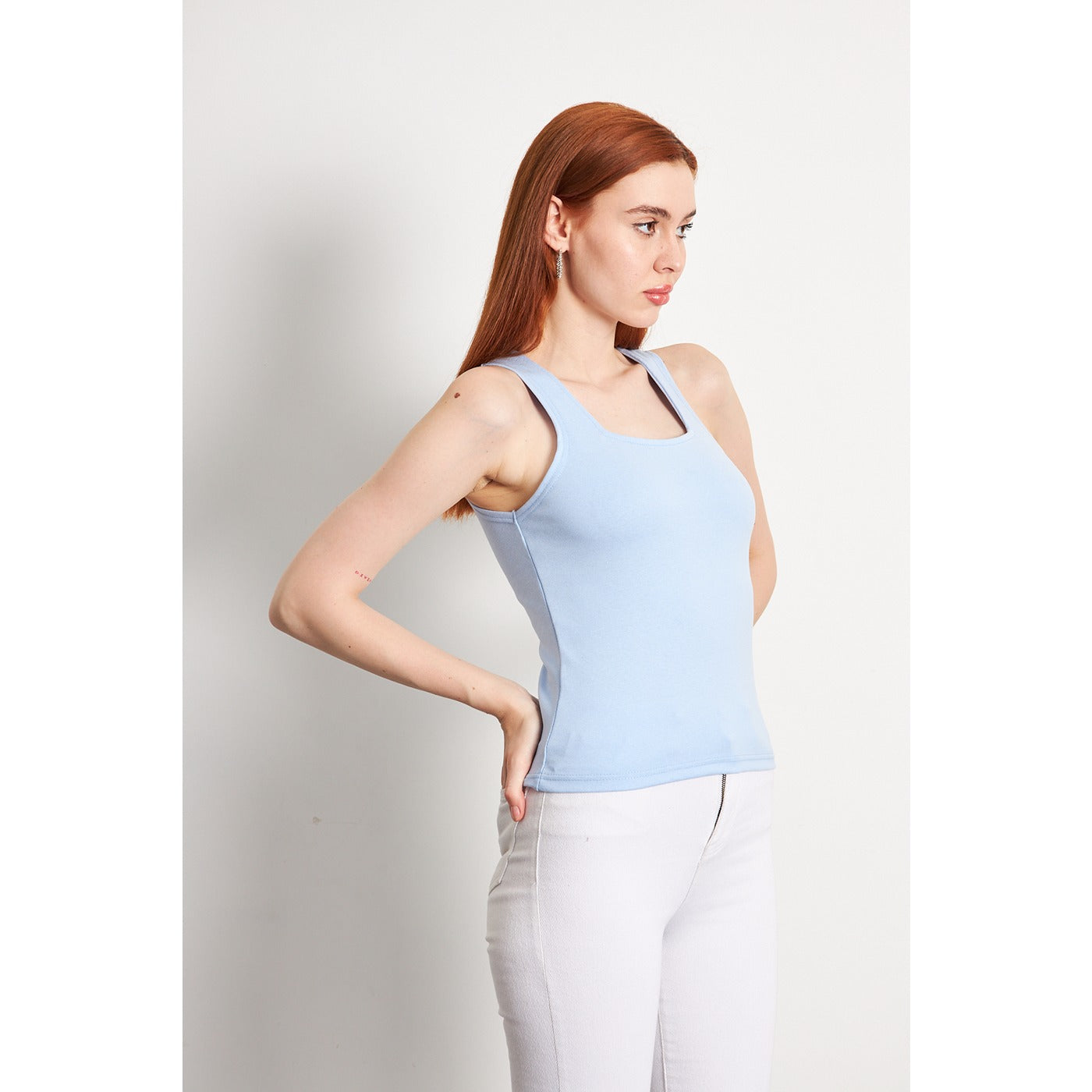 Light Blue Square Neck Tank Top | Montivo Pakistan