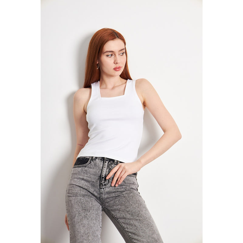 White Square Neck Tank Top | Montivo Pakistan