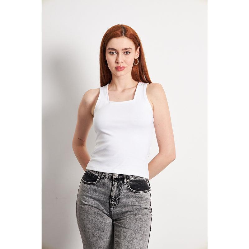 White Square Neck Tank Top | Montivo Pakistan