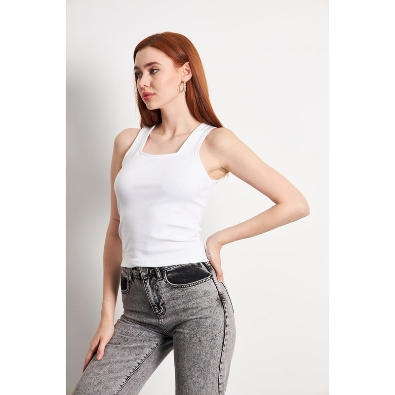 White Square Neck Tank Top | Montivo Pakistan
