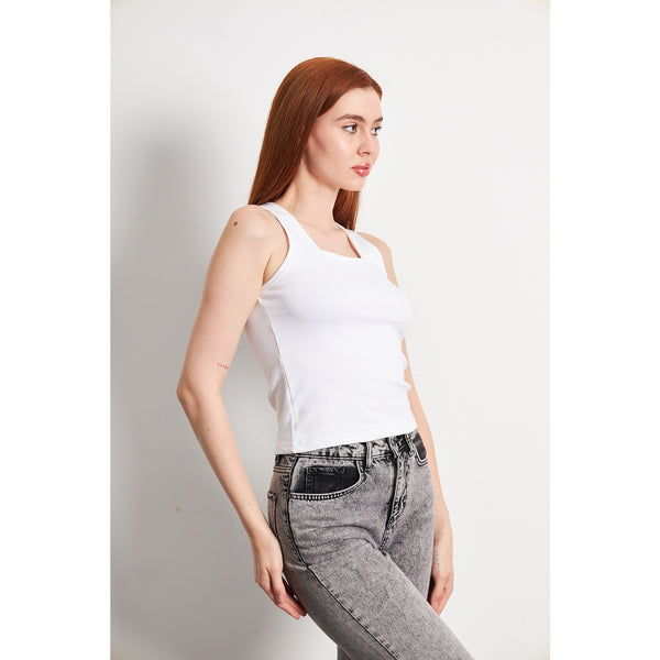 White Square Neck Tank Top | Montivo Pakistan