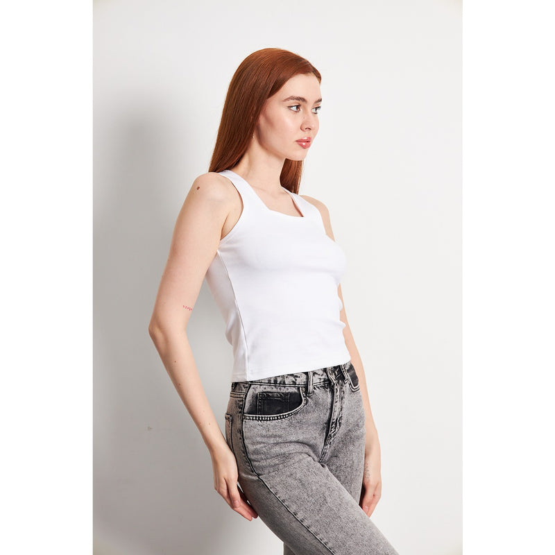 White Square Neck Tank Top | Montivo Pakistan