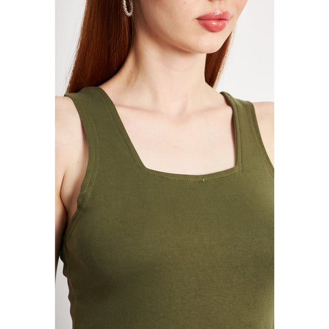 Olive Square Neck Tank Top | Montivo Pakistan