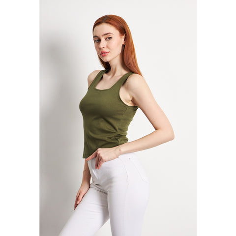 Olive Square Neck Tank Top | Montivo Pakistan