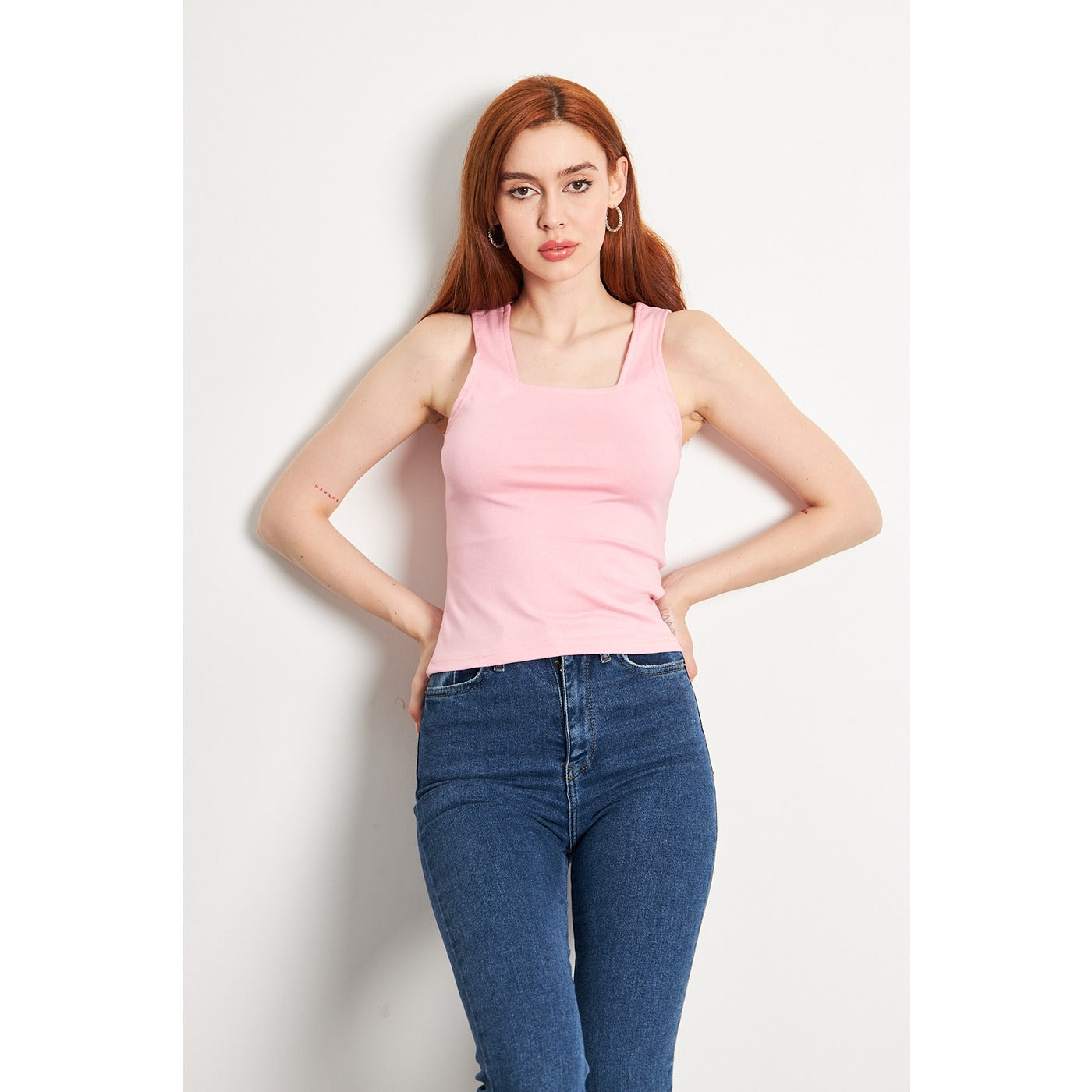 Pink Square Neck Tank Top | Montivo Pakistan
