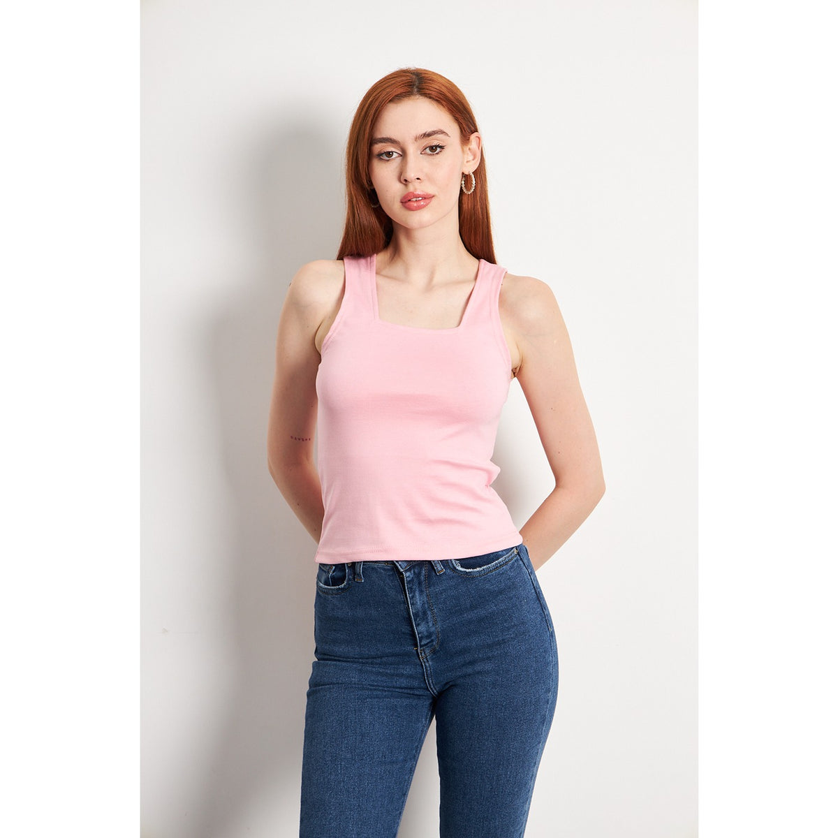 Pink Square Neck Tank Top | Montivo Pakistan