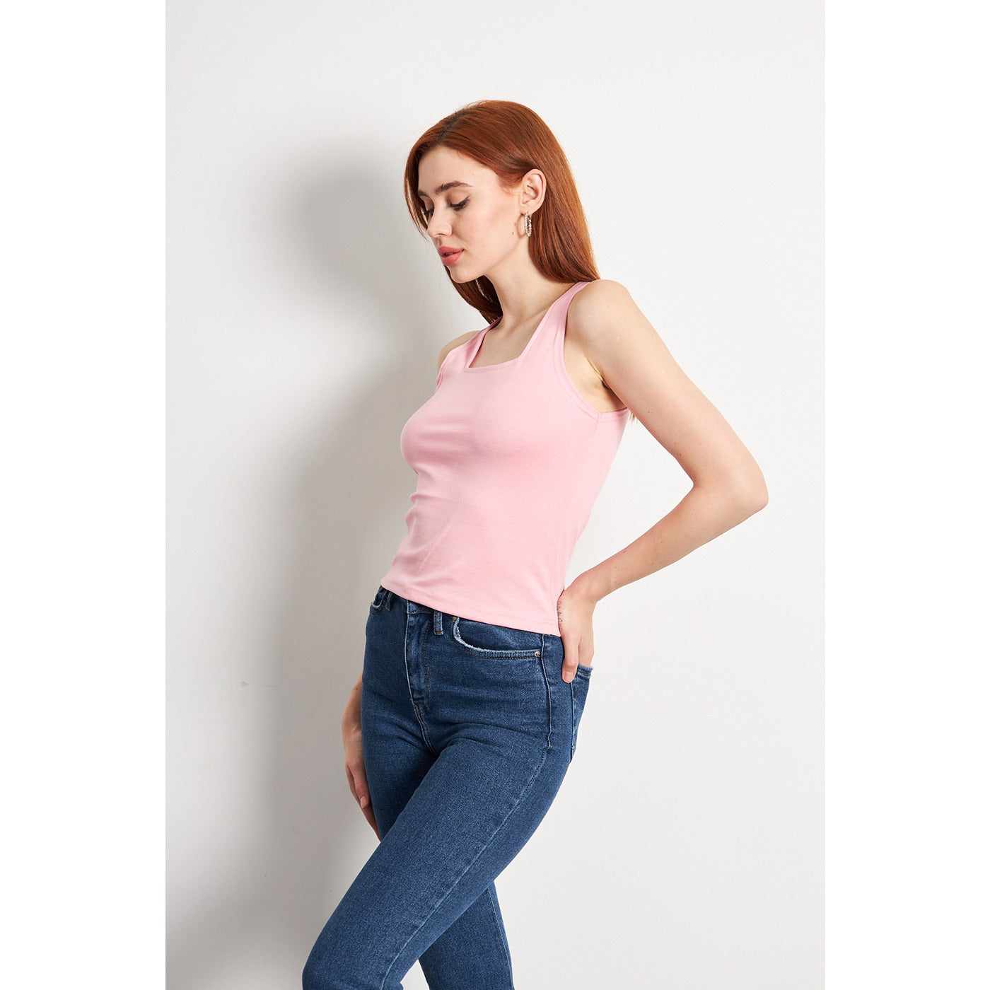 Pink Square Neck Tank Top | Montivo Pakistan