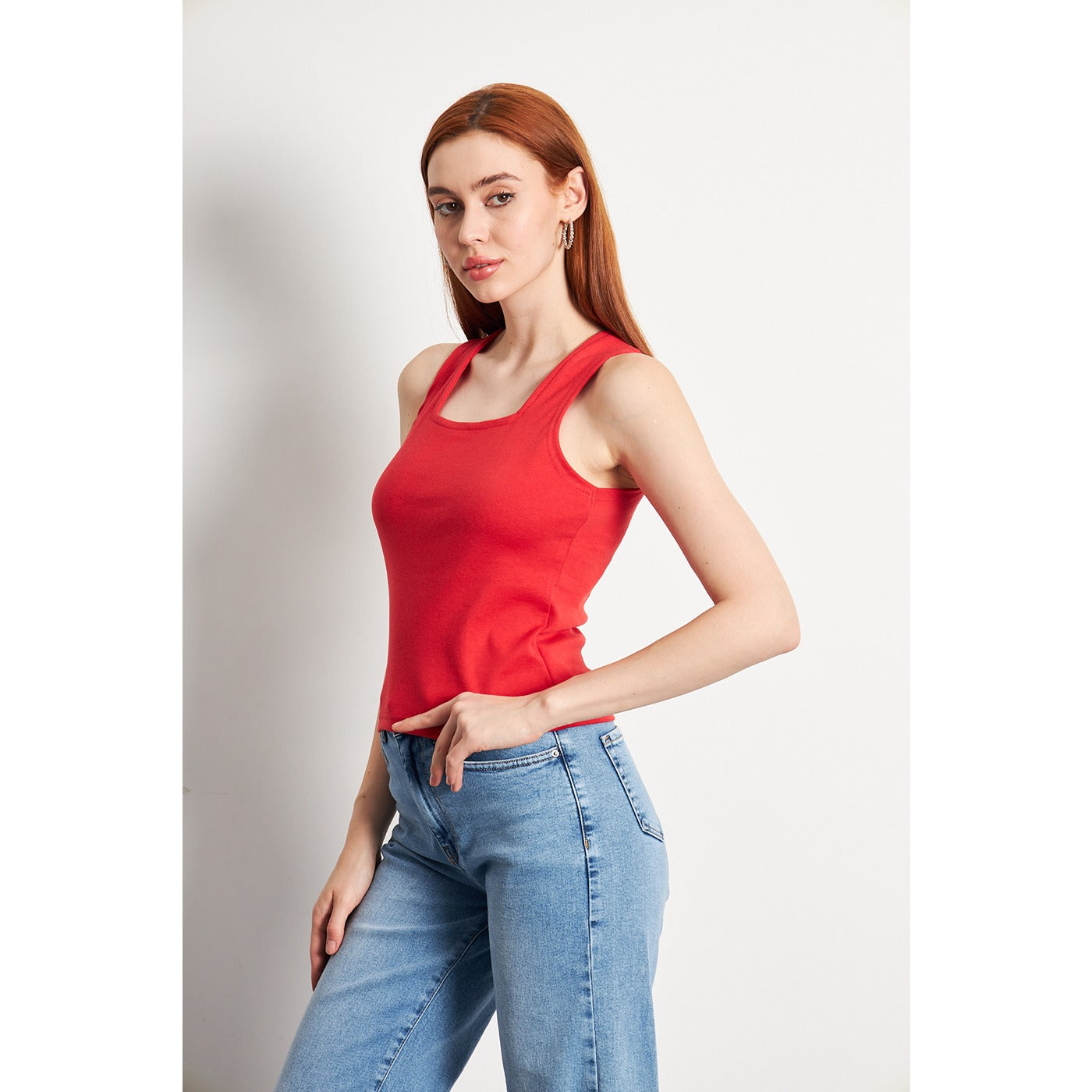 Red Square Neck Tank Top | Montivo Pakistan