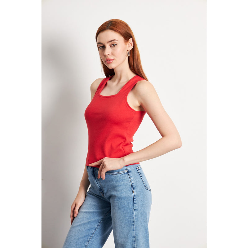 Red Square Neck Tank Top | Montivo Pakistan