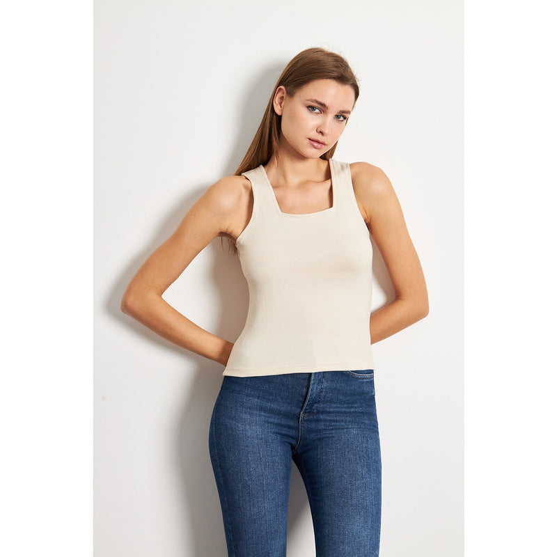 Beige Square Neck Tank Top | Montivo Pakistan